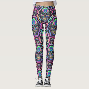 Legging Neon Style Skulls inspirado nos anos 80
