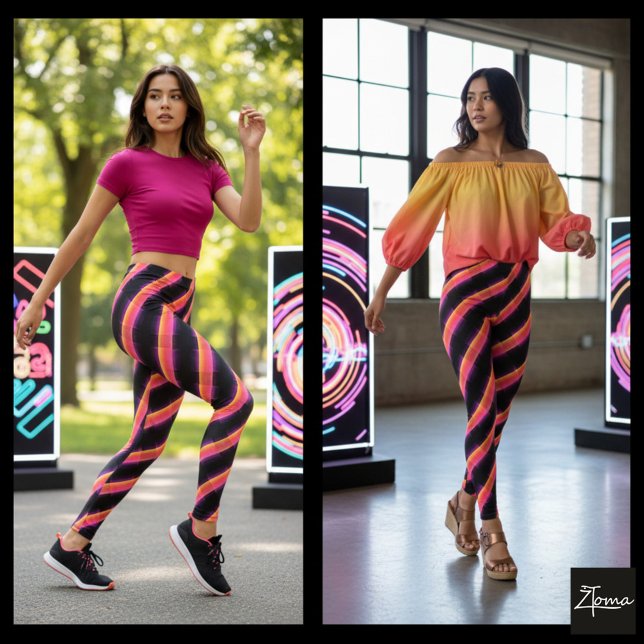 Legging Neon Sunset Glitch Cyber Diagonal Stripe (Criador carregado)