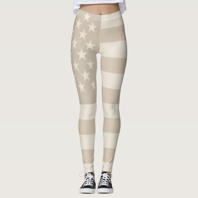 Legging Neutral Beige, Tan, & White American Flag Earthy  (Frente)