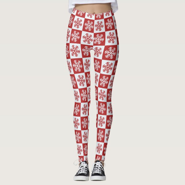 Legging Neves Flocos Vermelho e Branco Natal (Frente)