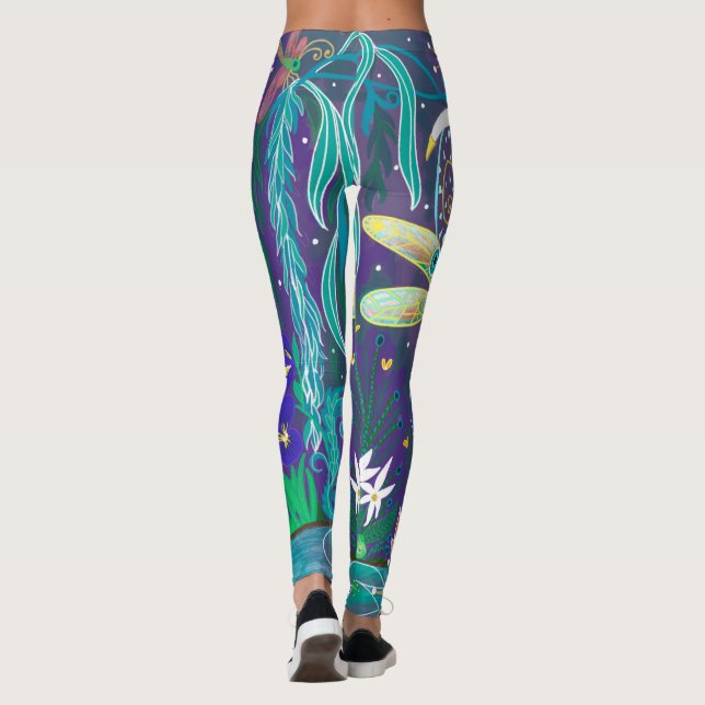 Legging New Age Dragonfly Evil Eye Pond Lotus Willow Tree  (Verso)