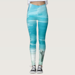 Legging Nidificação de Tartaruga do Mar de Cores Aquáticas