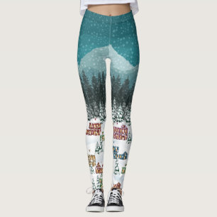 Legging Noite de Natal - Horizontal City Snowfall Landscap