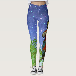 Legging Noite Mística Divertida, Papagaio e Borboleta