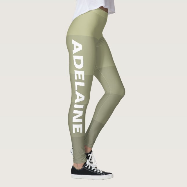 Legging Nome Branco | Blocos de Cinza quente Na moda 5 (Direita)
