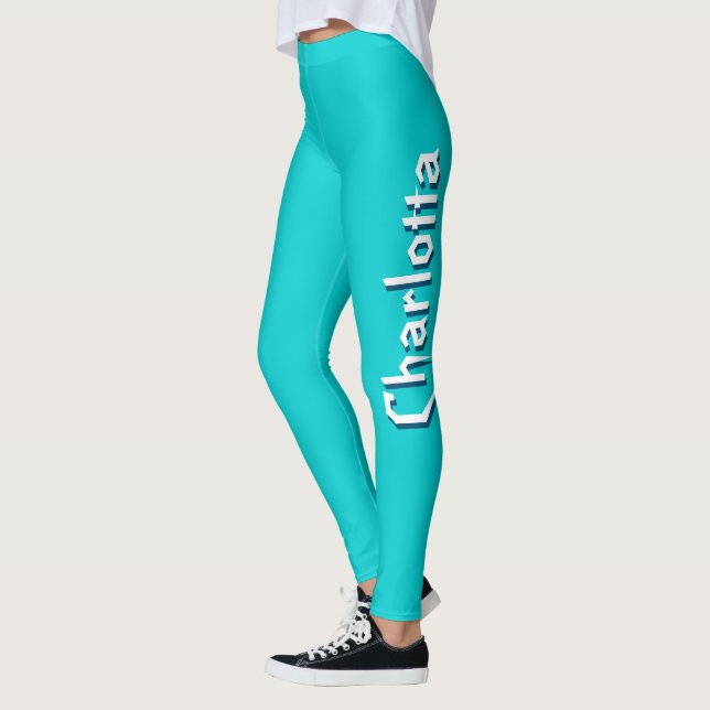 Legging Nome Cuztomizado 3D Branco Moderno | Azul-turquesa (Esquerda)