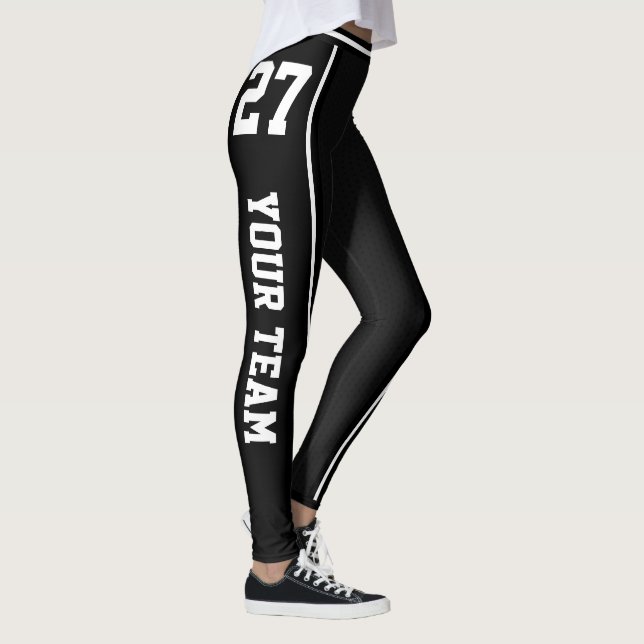 Legging Nome da Equipe Esportiva Número Branco Preto (Direita)