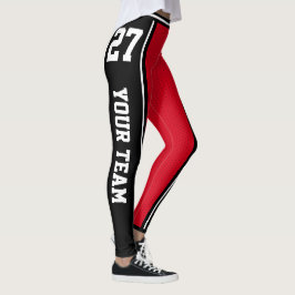 Legging Nome da Equipe Esportiva Número Vermelho Negro Str