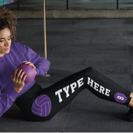Legging Nome da Equipe Personalizada de Voleibol Roxo e Nú