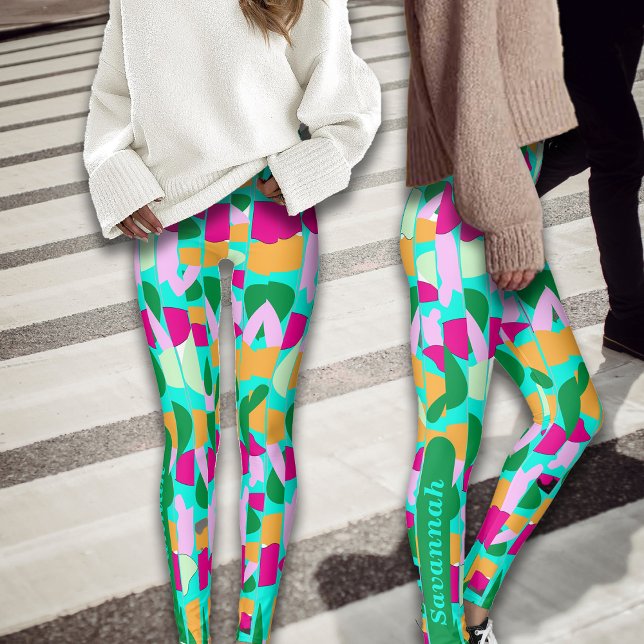 Legging Nome de Personalização de Botânica Colorida (Criador carregado)