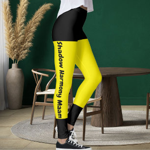 Legging Nome de Pet Na moda preto amarelo-claro personaliz