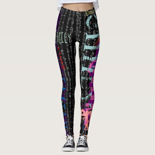 Legging Nome de repetição personalizado 5 letras Notas de  (Frente)
