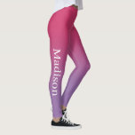 Legging Nome do Na moda no Gradiente Rosa para Roxo<br><div class="desc">O gradiente cor-de-rosa escuro a roxo claro apresenta um nome personalizado em uma fonte de serif na moda branca descendo pela parte externa da perna direita. Personalize-o com seu nome na barra lateral e adicione uma aparência moderna e colorida ao seu guarda-roupa. Para ver o design de ombré chic em...</div>