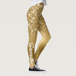 Legging Nome do Script de Pincel do Glittery Dourado Glam