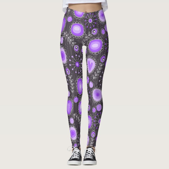 Legging Nome floral das cinzas roxas brancas (Frente)