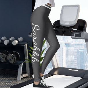 Legging Nome Fofo Personalizado em Listras Cinza Escuro e