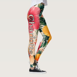 Legging Nome no Estilo Floral de Hibisco Tropical Vibrante