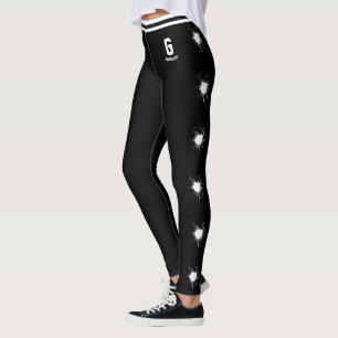 Legging Nome Personalizado Branco Preto Padrão Salpico Exp