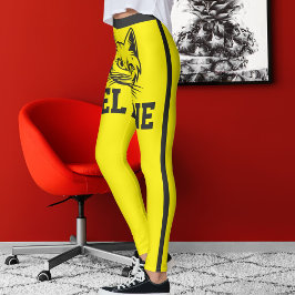 Legging Nome Personalizado Cinza Amarelo Faixa Gato Gato G