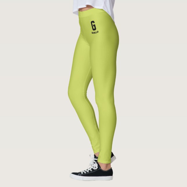 Legging Nome Personalizado Clássico Verde Maçã Preto Monog (Esquerda)