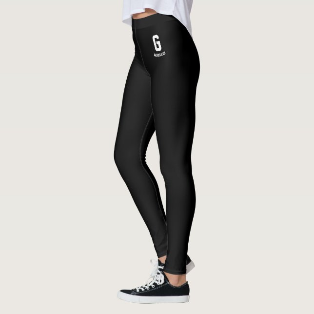 Legging Nome Personalizado Cute Clássico Preto Branco Mono (Esquerda)