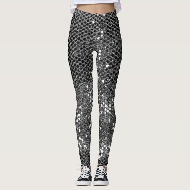 Legging Nome Personalizado da Glitter da Cinza Moderna (Frente)