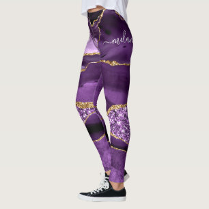 Legging Nome Personalizado de Geodo Glitter Dourado Violet