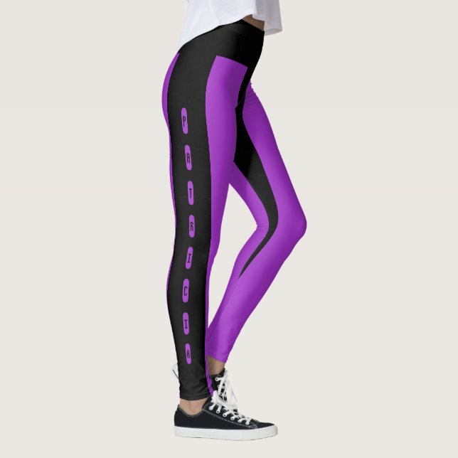 Legging Nome Personalizado de Padrão de Stripes Roxo Preto (Direita)
