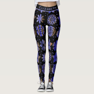Legging Nome personalizado de padrão uniforme floral azul