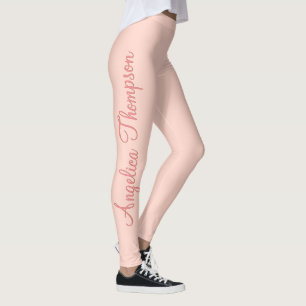 Legging Nome Personalizado de Script Sólido e Rosa Moderno