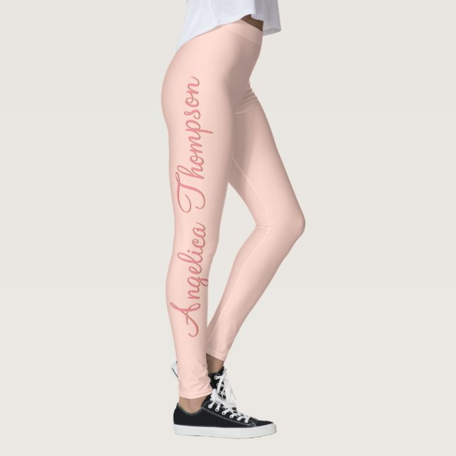 Legging Nome Personalizado de Script Sólido e Rosa Moderno (Direita)