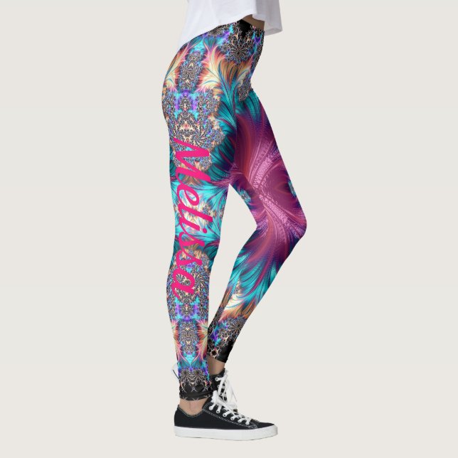 Legging Nome Personalizado do Arco-Íris Rosa Fractal (Direita)