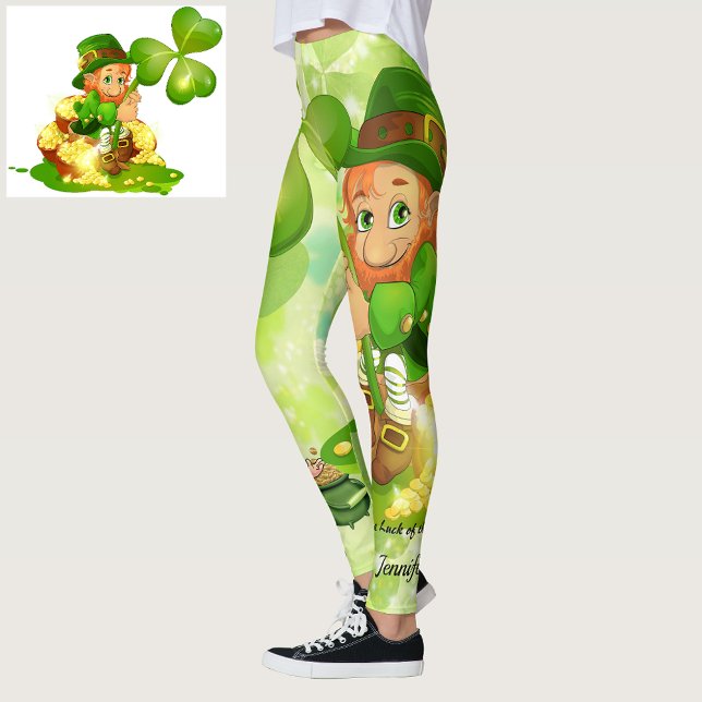 Legging Nome Personalizado do Leprechaun Verde do Dia de S (Criador carregado)