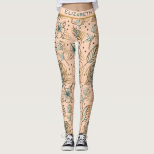 Legging nome personalizado do padrão uniforme floral do ou