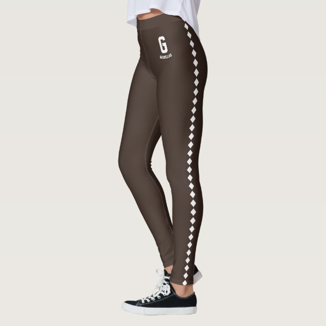 Legging Nome Personalizado Espresso Marrom Branco Padrão M (Esquerda)