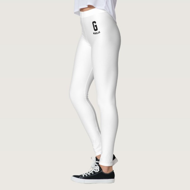Legging Nome Personalizado Fofo Clássico Branco Preto Mono (Esquerda)