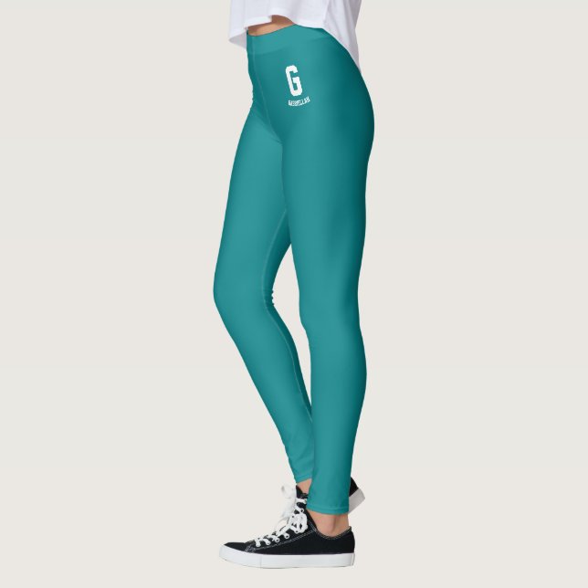Legging Nome Personalizado Fofo Clássico Monograma Azul Tu (Esquerda)
