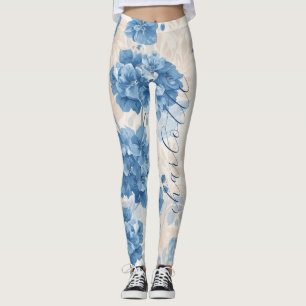 Legging Nome Personalizado Hortênsia Azul Botânica