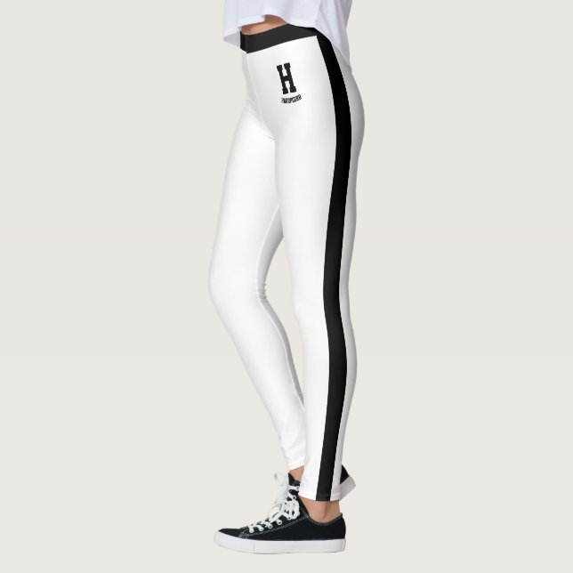 Legging Nome Personalizado Listras Preto Branco Monograma (Esquerda)