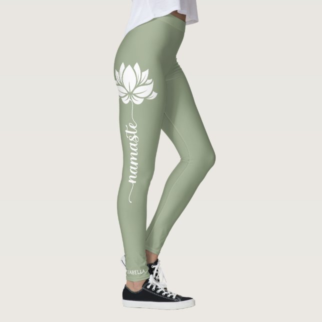 Legging Nome Personalizado Moderno do Namaste Lotus Flower (Direita)