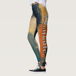 Legging Nome Personalizado no Padrão Abstrato Azul-Marinho
