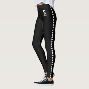 Legging Nome Personalizado Padrão Monograma Preto Branco N