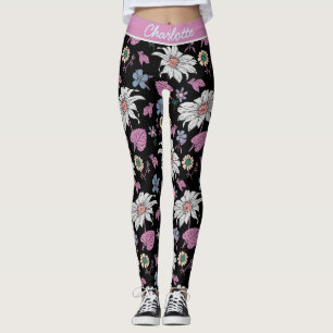 Legging Nome personalizado padrão uniforme floral cor de r