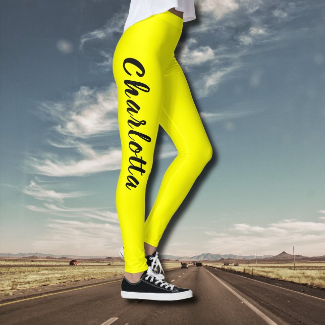 Legging Nome Personalizado Preto | Cor Amarelo-Neão (Criador carregado)
