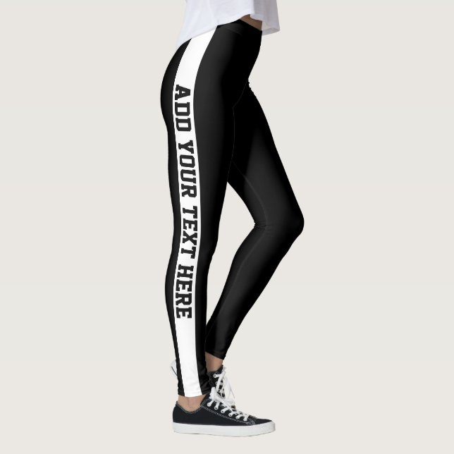 Legging Nome Personalizado Preto e Branco com Faixa Branca (Direita)