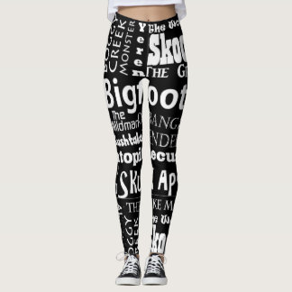 Legging Nomes de caneleiras de Sasquatch no preto