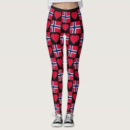 Legging Noruega Flag Heart Pattern Patriotic Norueguês