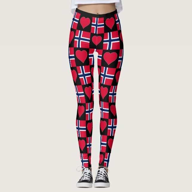 Legging Noruega Flag Heart Pattern Patriotic Norueguês (Frente)