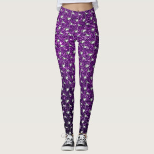 Legging Notas de Música Roxo Faux Glitter Silver