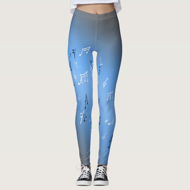 Legging Notas Musicais no Azul-Lua (Frente)